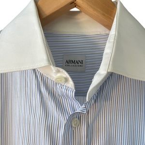 ARMANI COLLEIONI blue and white stripes dress shirt.